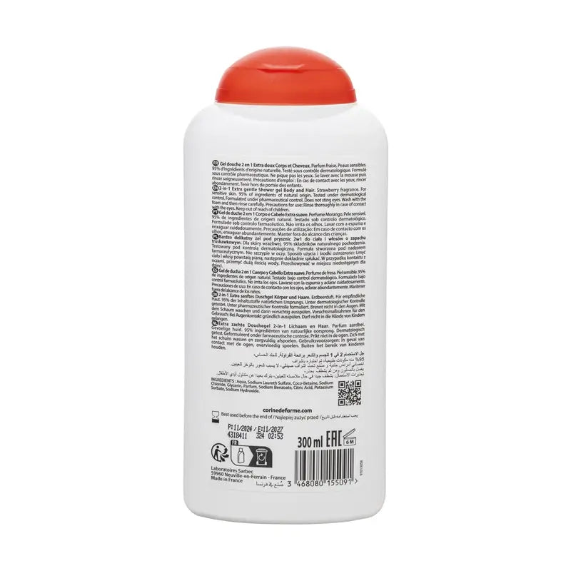 Corine De Farme Sprchový gél 2 v 1 na telo a vlasy pre deti s vôňou jahôd, 300 ml