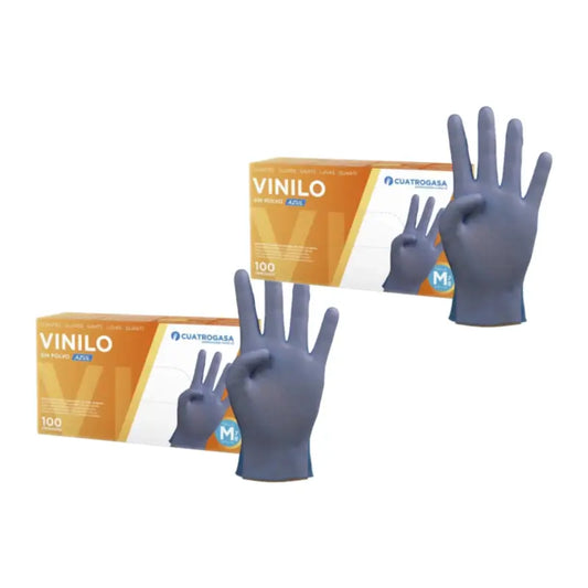 Cuatrogasa Vinylové rukavice bez púdru, modré, veľkosť M, 2 × 100 kusov