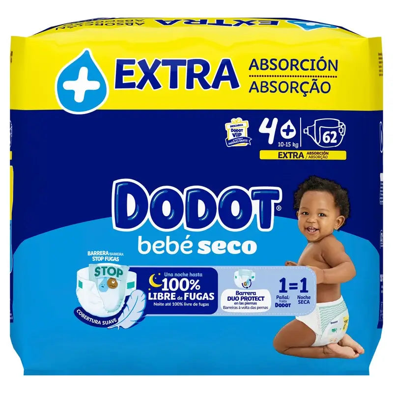 Dodot Bebé Seco veľkosť 4 (10–15 kg), 62 plienok