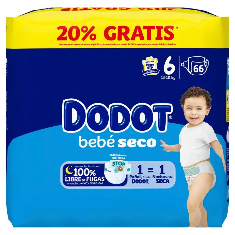 Dodot Baby Dry Size 6, 13Kg-18Kg, 66 Nappies