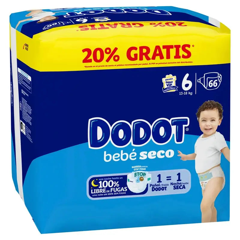 Dodot Bebé Seco, veľkosť 6, 13 kg – 18 kg, 66 plienok