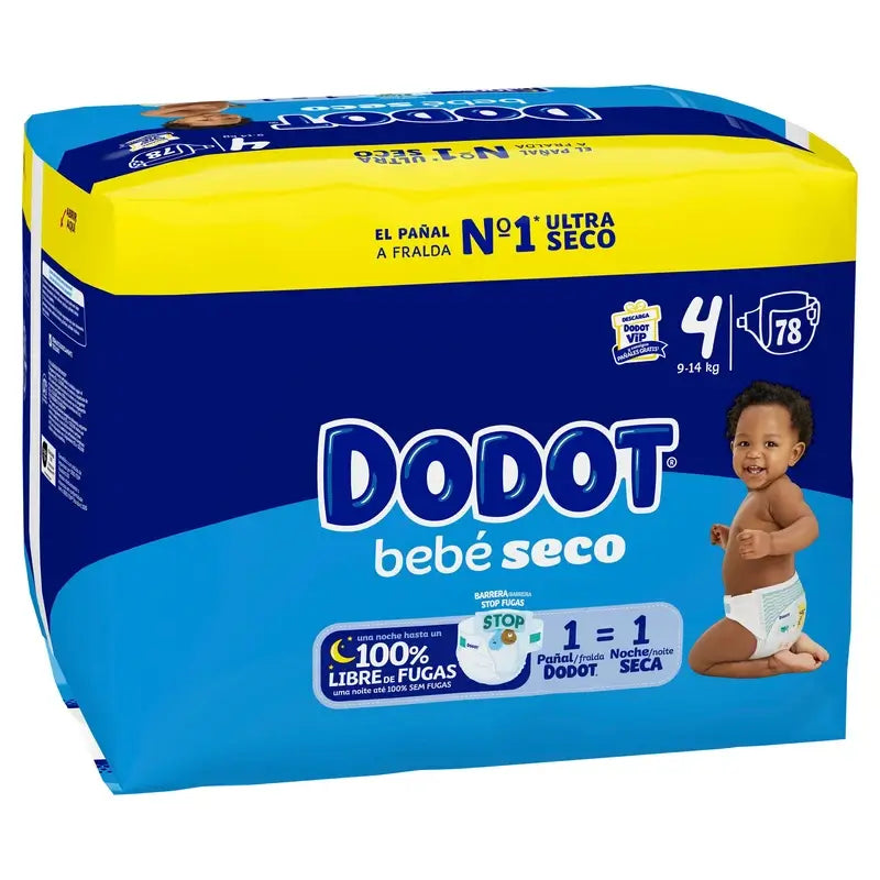 Dodot Bebé Seco, veľkosť 4 (9–14 kg), 78 plienok