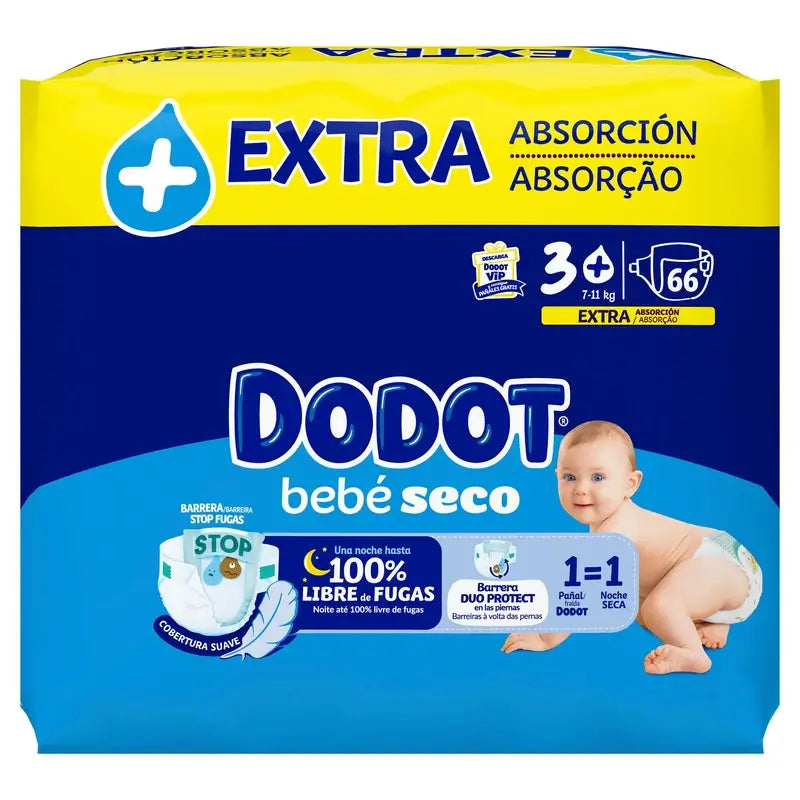 Dodot Bebé Seco veľkosť 3+ (7–11 kg), 66 plienok