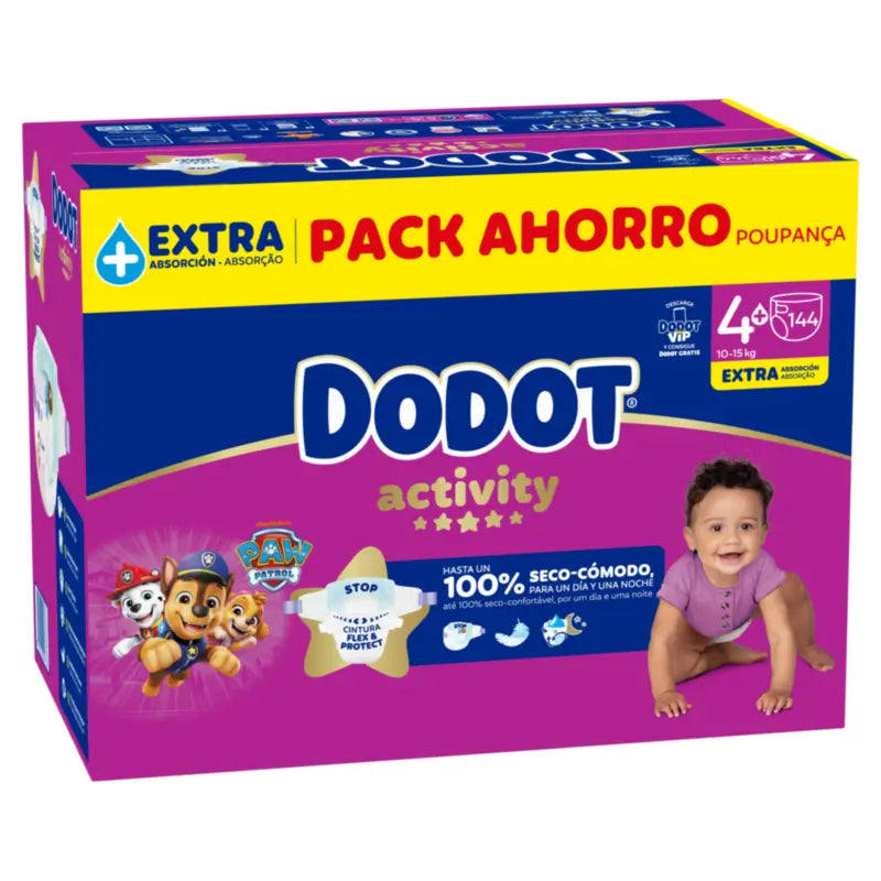 Dodot Activity veľkosť 4+, 10 kg – 15 kg, 144 plienok