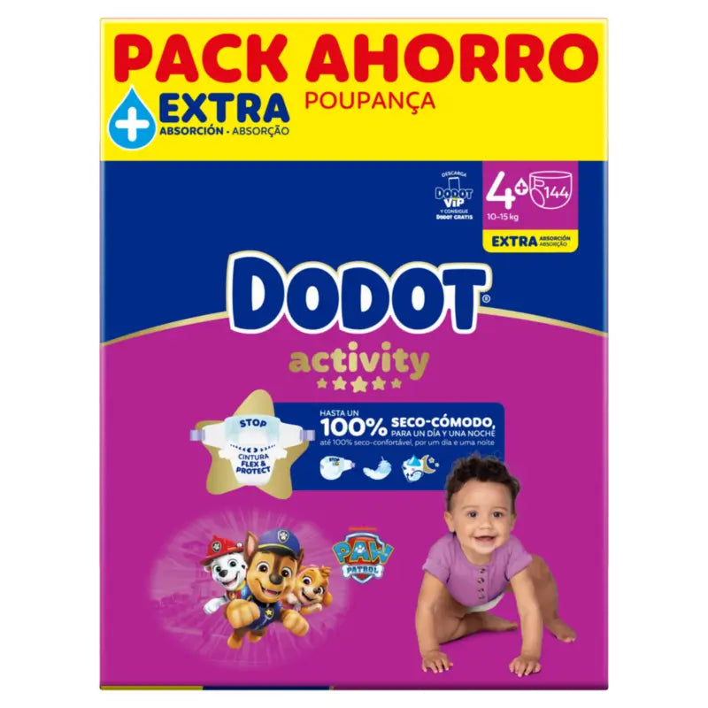 Dodot Activity veľkosť 4+, 10 kg – 15 kg, 144 plienok