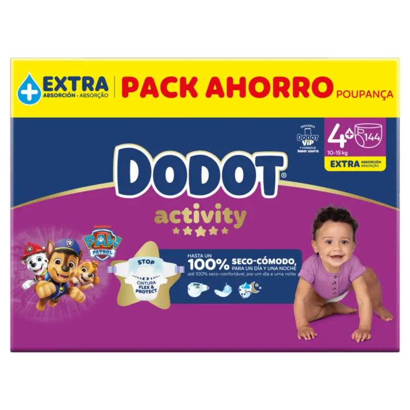 Dodot Activity veľkosť 4+, 10 kg – 15 kg, 144 plienok