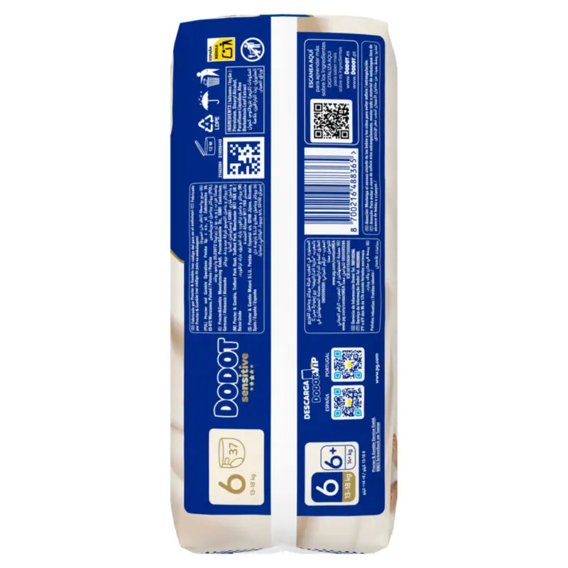 Dodot Sensitive Veľkosť 6, >13 kg, 37 plienok