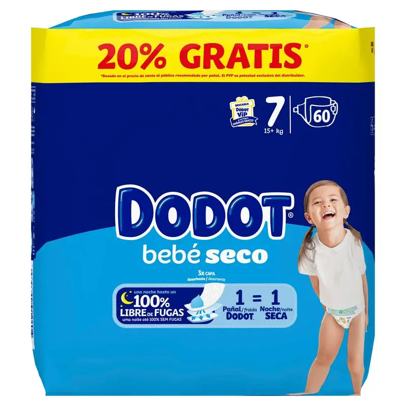 Dodot Baby Dry Size 7, 15Kg+, 60 Nappies