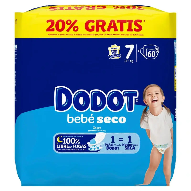 Dodot Bebé Seco, veľkosť 7, 15 kg a viac, 60 plienok