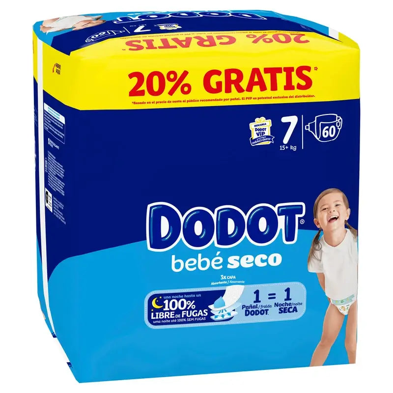 Dodot Bebé Seco, veľkosť 7, 15 kg a viac, 60 plienok
