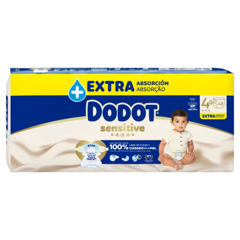 Plienky Dodot Sensitive s extra absorpciou, 10–15 kg, veľkosť 4+, 48 kusov
