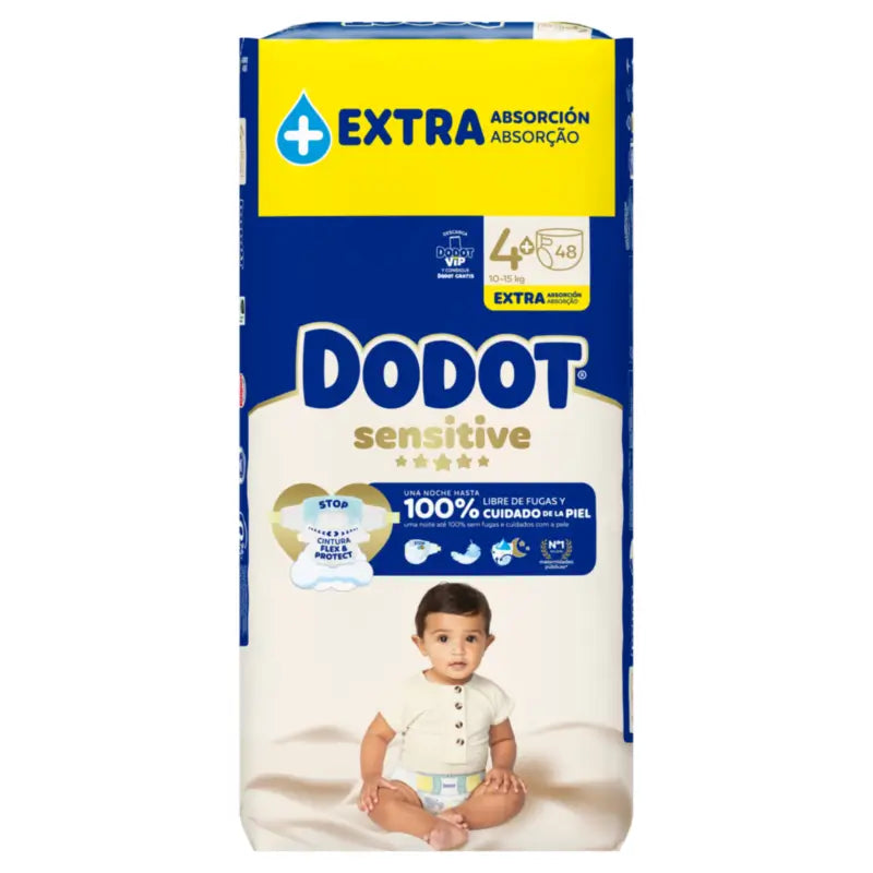 Plienky Dodot Sensitive s extra absorpciou, 10–15 kg, veľkosť 4+, 48 kusov