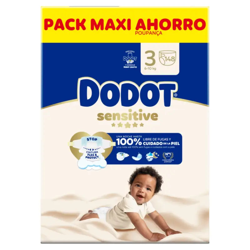 Dodot Sensitive veľkosť 3, plienky, 6 kg – 10 kg, 148 ks