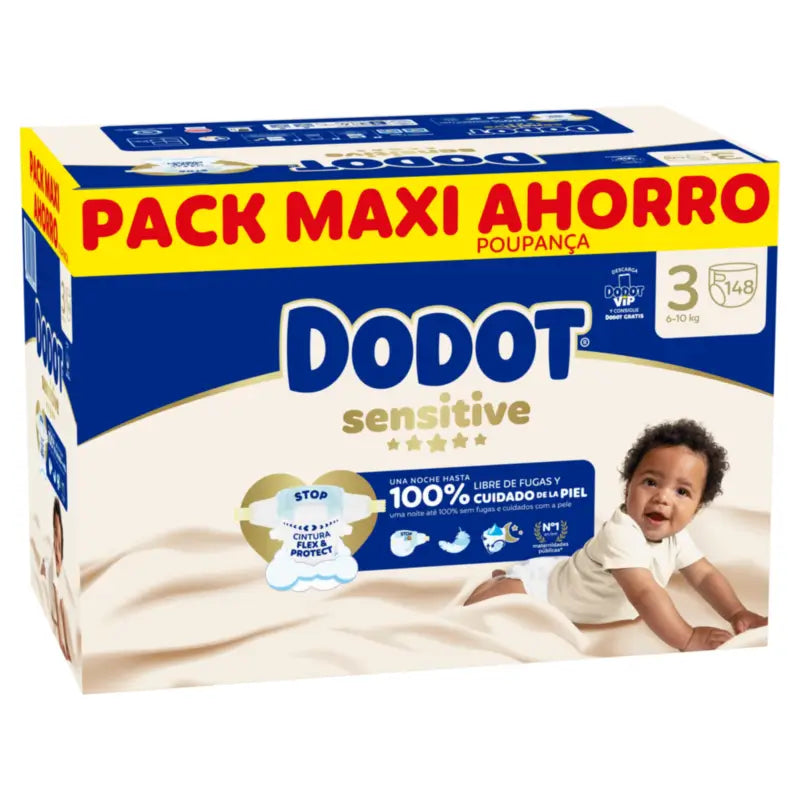 Dodot Sensitive veľkosť 3, plienky, 6 kg – 10 kg, 148 ks