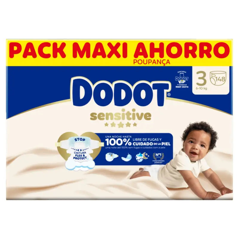 Dodot Sensitive veľkosť 3, plienky, 6 kg – 10 kg, 148 ks
