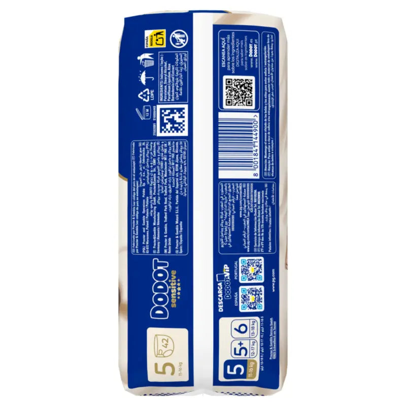 Dodot Sensitive veľkosť 5 (12–16 kg), 42 plienok