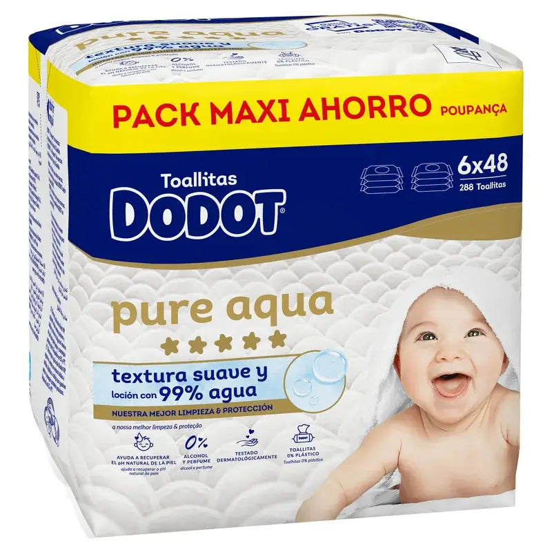 Dodot vlhčené utierky Pure Aqua, 6x48, 288 kusov