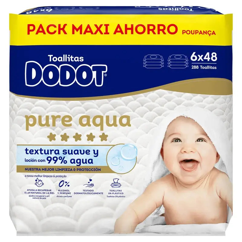 Dodot vlhčené utierky Pure Aqua, 6x48, 288 kusov