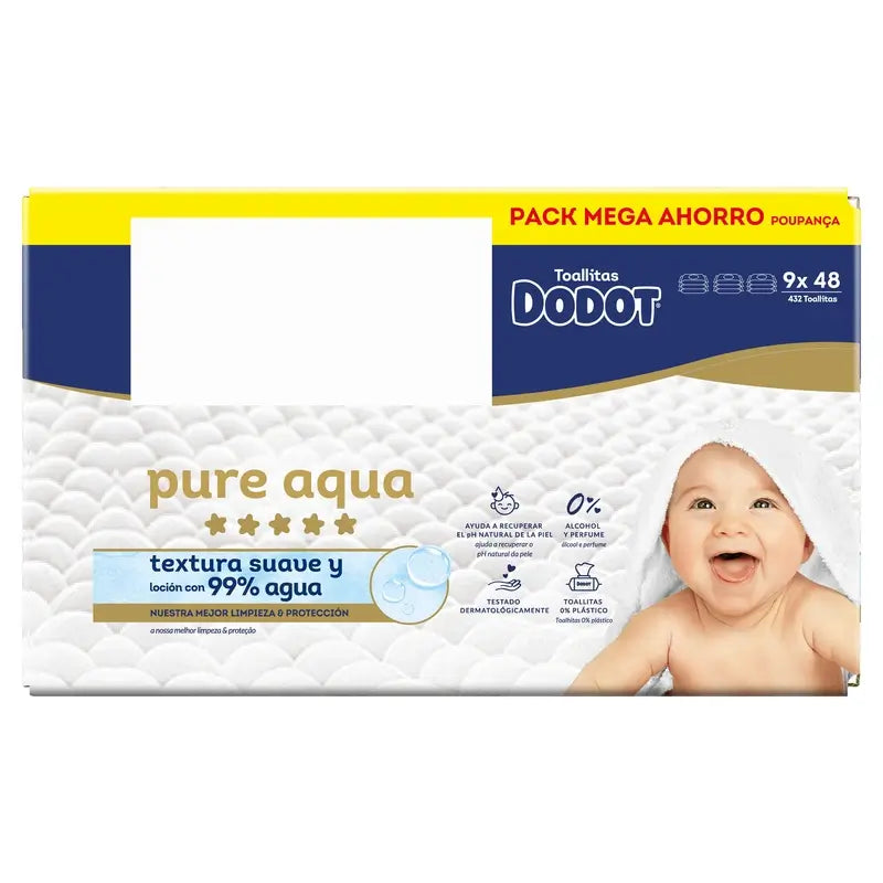 Dodot vlhčené utierky Pure Aqua, 9x48, 432 kusov
