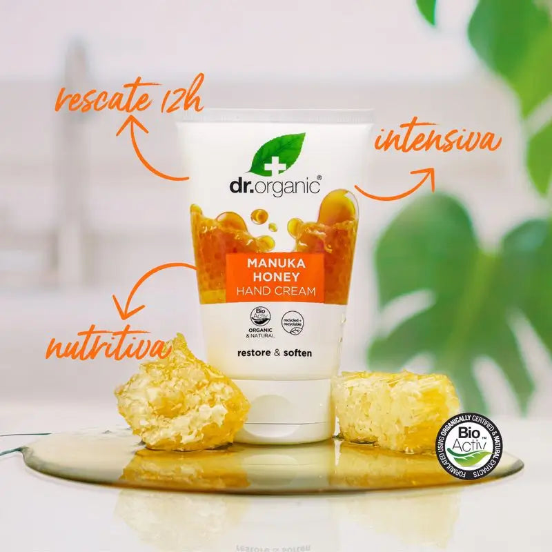 Dr.Organic Manuka med – krém na ruky a nechty pre suchú a citlivú pokožku, 125 ml