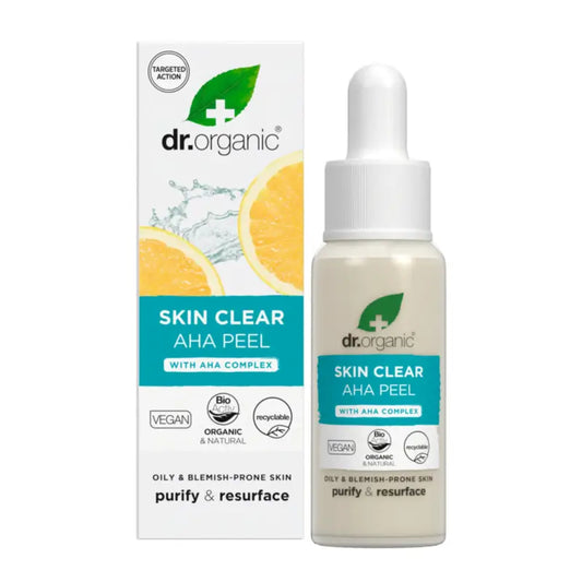Dr.Organic Čistiaci peeling s kyselinami AHA Skin Clear – pre aknóznu pleť a pigmentové škvrny, 30 ml
