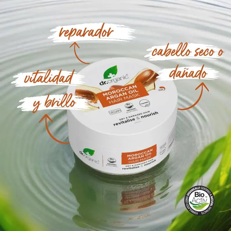 Dr.Organic Arganový olej – maska na vlasy pre suché alebo poškodené vlasy, 200 ml