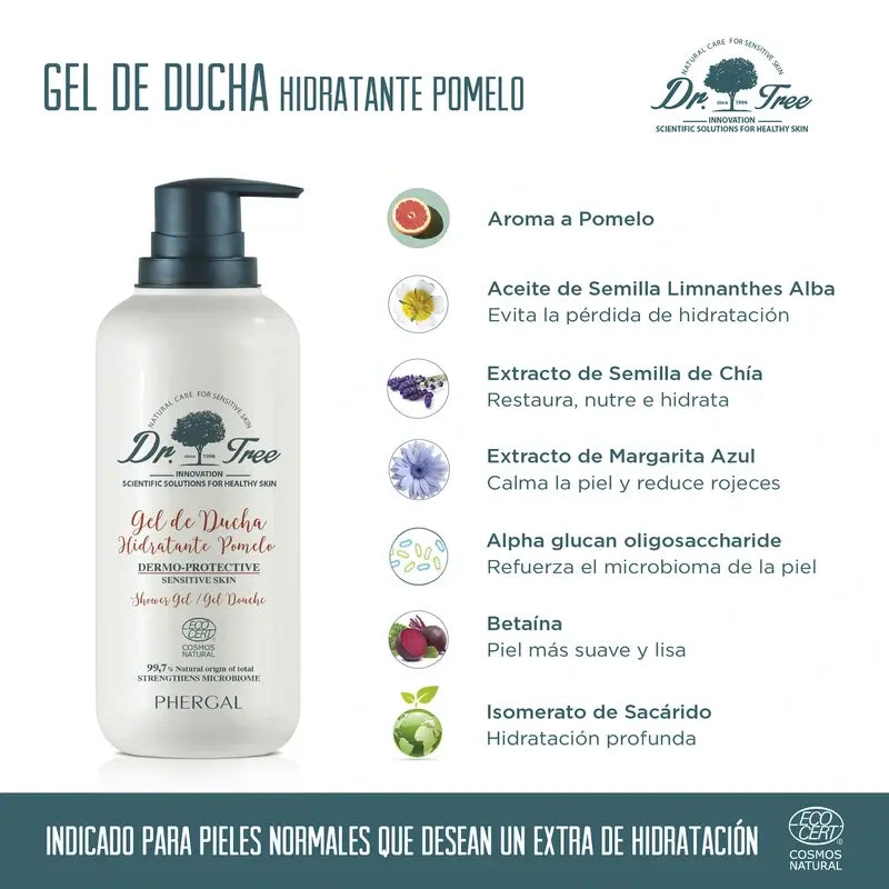  Dr. Tree Sprchový gél s pomelom – prírodný, hydratačný, pre citlivú pokožku, 500 ml 
