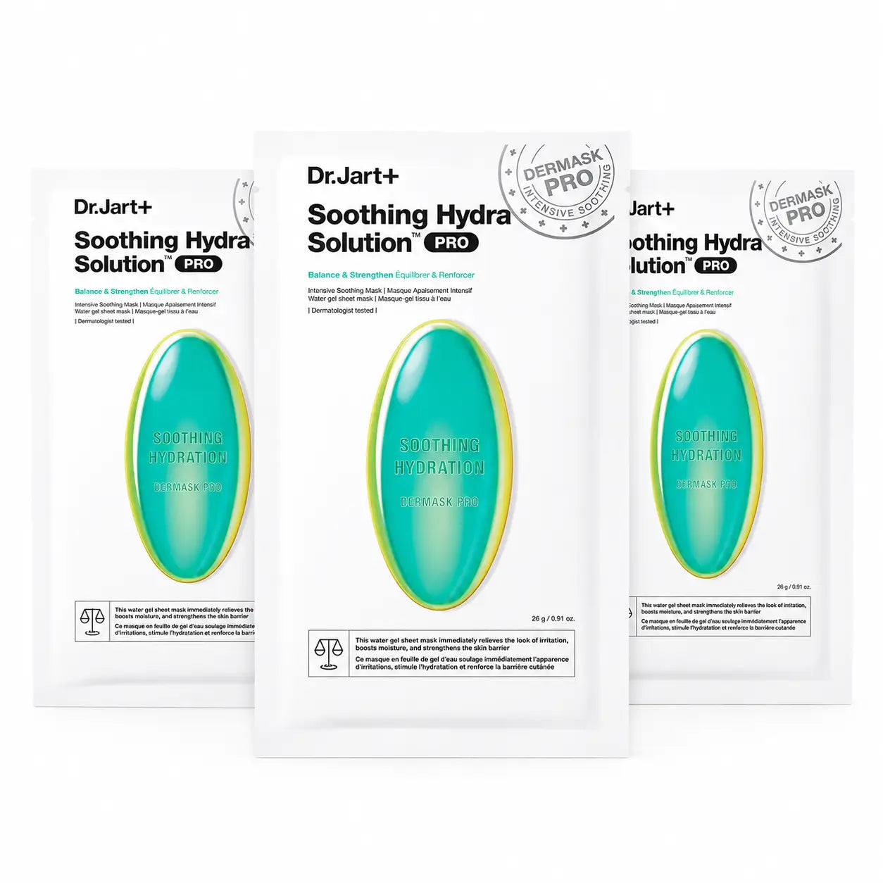 Dr.Jart+ Dermask Hydra Solution Pro – intenzívna upokojujúca pleťová maska, 26 g, balenie po 3 ks