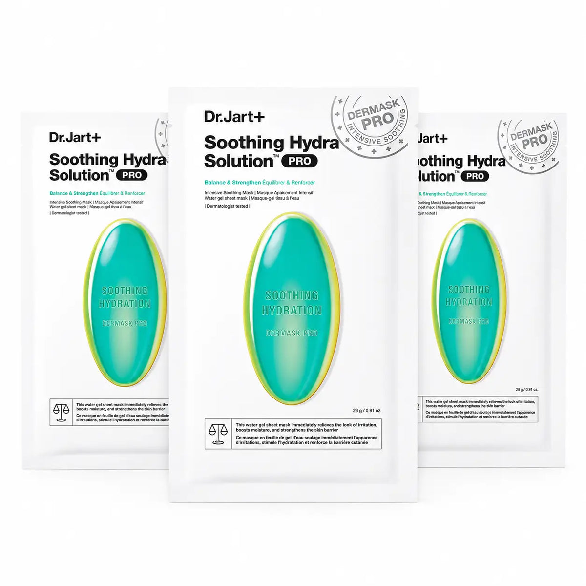 Dr.Jart+ Dermask Hydra Solution Pro – intenzívna upokojujúca pleťová maska, 26 g, balenie po 3 ks
