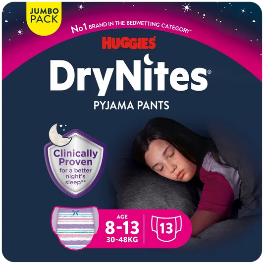 Drynites Size 8-13 Girl's Night Nappies, 13 pieces