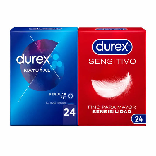 Kondómy Durex Pack Natural Plus, 24 kusov + Sensitivo Suave, 24 kusov