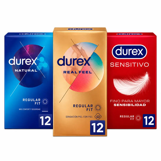 Durex Pack – originálne kondómy Natural Plus, 12 kusov + Sensitivo Suave, 12 kusov + Real Feel, 12 kusov