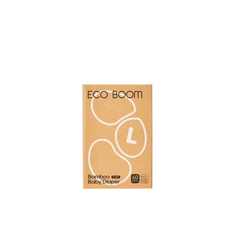 ECO BOOM PURE Ekologické plienky zo 100 % prírodného bambusu – Veľkosť 4/L (9–14 kg) – 60 ks