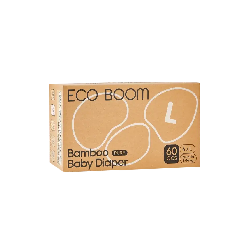 ECO BOOM PURE Ekologické plienky zo 100 % prírodného bambusu – Veľkosť 4/L (9–14 kg) – 60 ks
