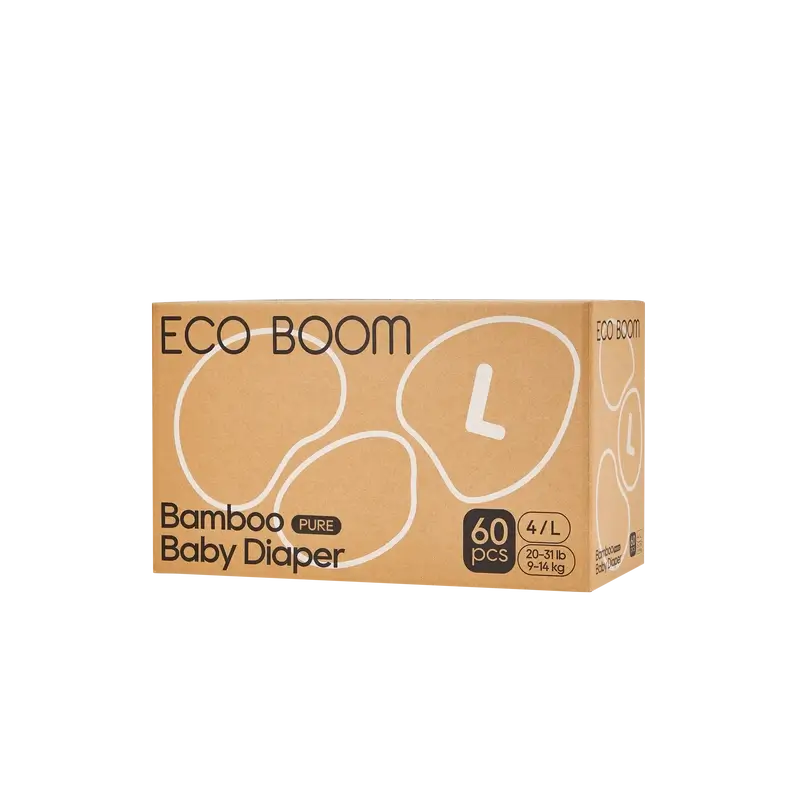 ECO BOOM PURE Ekologické plienky zo 100 % prírodného bambusu – Veľkosť 4/L (9–14 kg) – 60 ks