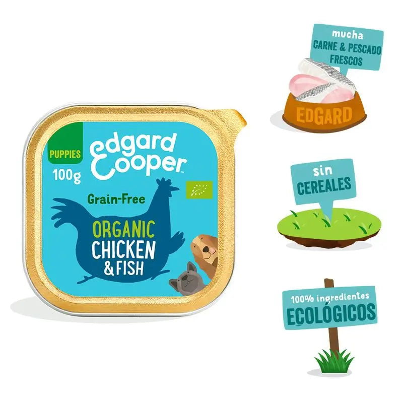 Edgard & Cooper Mokré krmivo pre šteniatka 17x100 g – bio kuracie mäso a ryby
