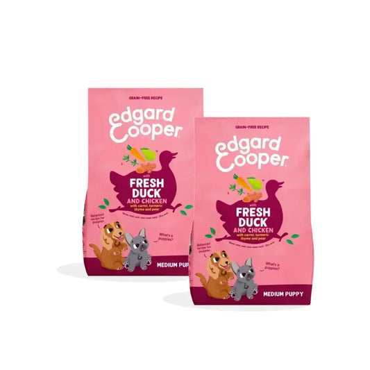 Edgard & Cooper Krmivo pre stredne veľké šteniatka s kačacou a kuracou príchuťou, balenie 2 x 2,5 kg