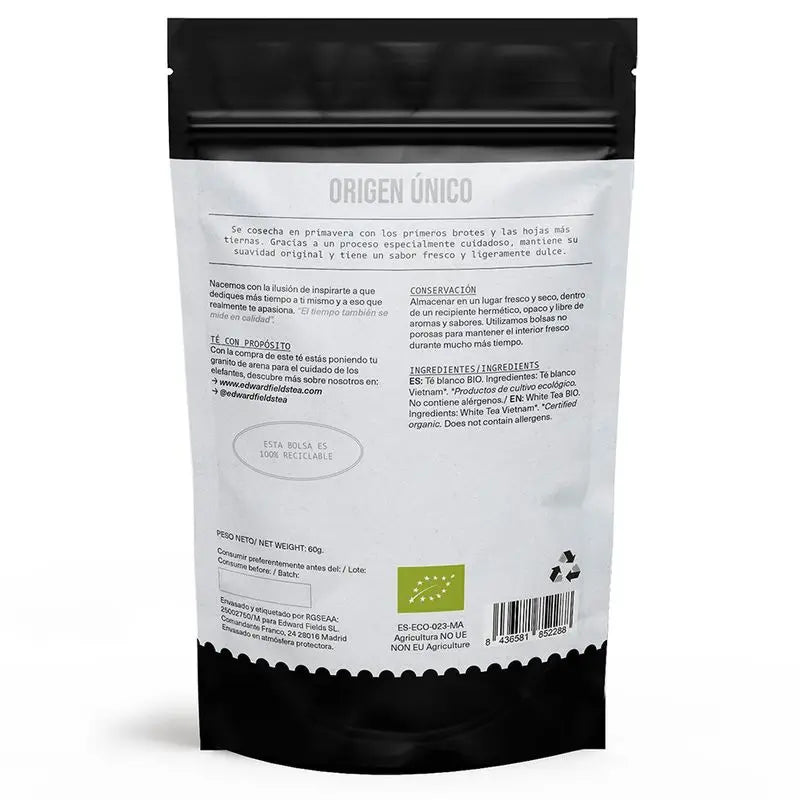 Edward Fields Tea – ekologický biely čaj vo voľnom balení, 30 šálok, 60 g