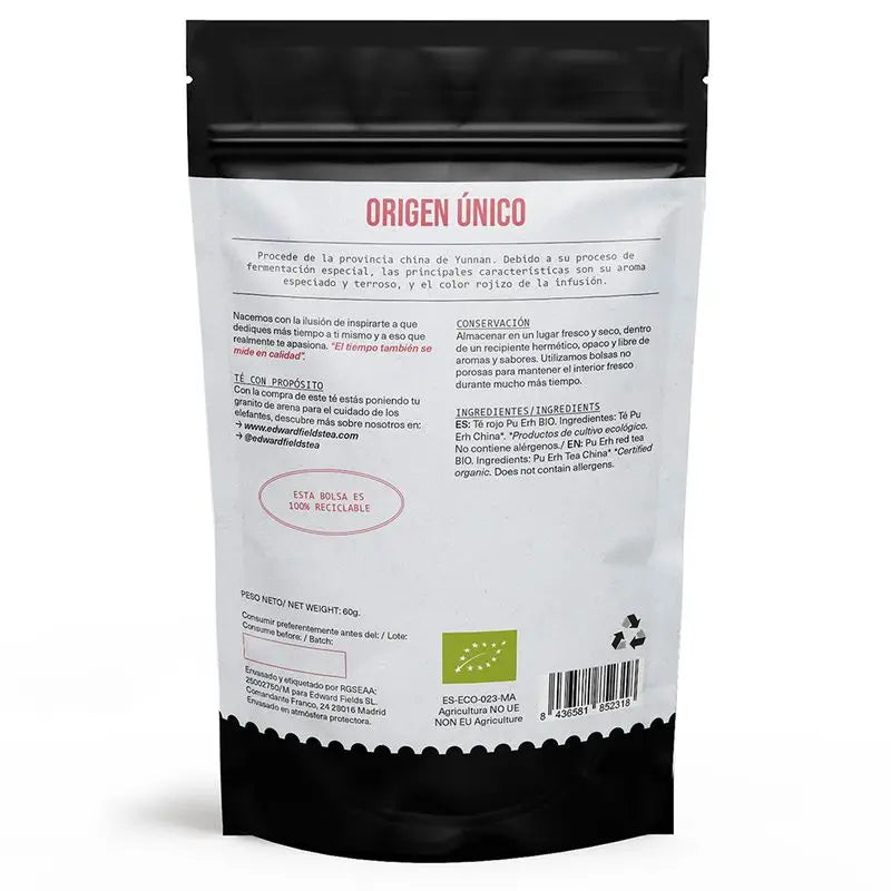 Edward Fields Tea Červený čaj Pu-erh  Bio vo voľnom balení, 30 šálok, 60 g