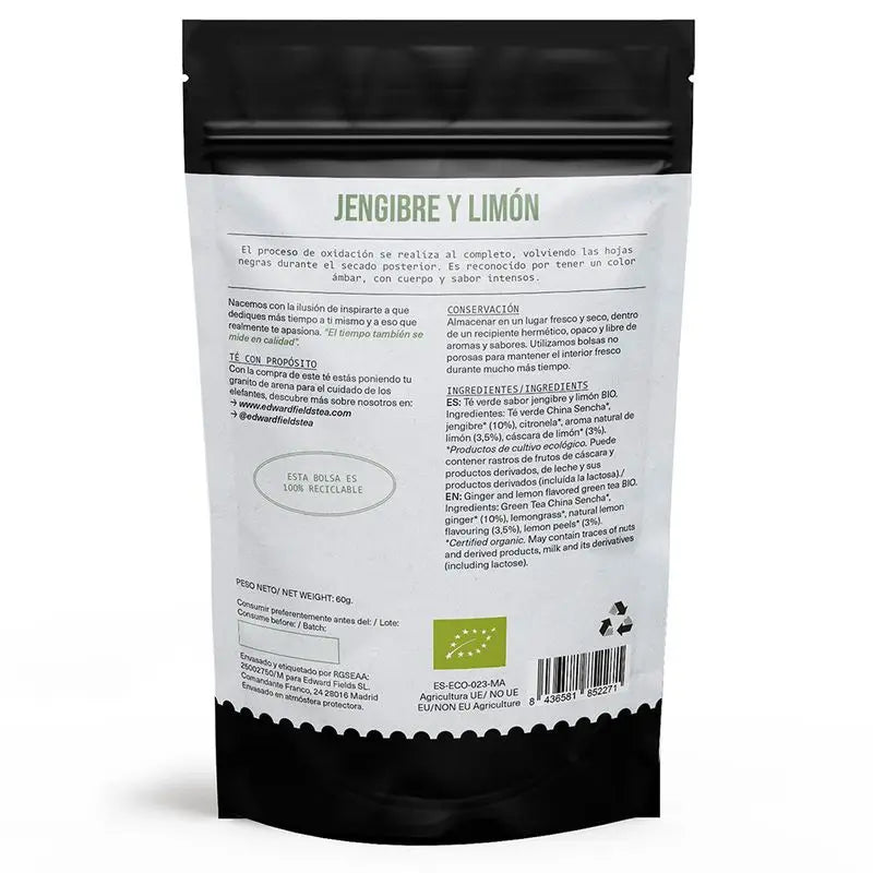 Edward Fields Tea – ekologický sypaný zelený čaj so zázvorom a citrónom, 30 šálok, 60 g