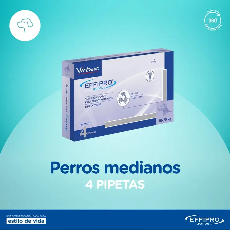 Effipro 134 mg Spot-On pre stredne veľké psy 10–20 kg, 4 pipety