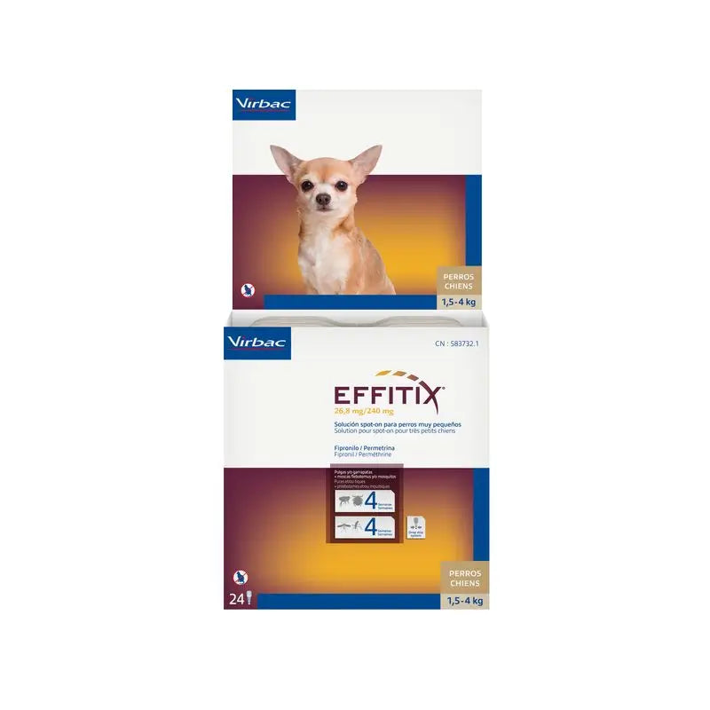 Effitix Xs – prípravok proti parazitom pre veľmi malé psy s hmotnosťou 1,5–4 kg, 24 pipiet