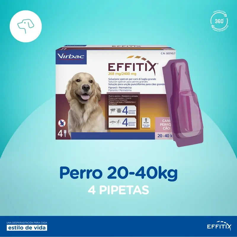 Effitix L – prípravok proti parazitom pre veľké psy s hmotnosťou 20–40 kg, 4 pipety