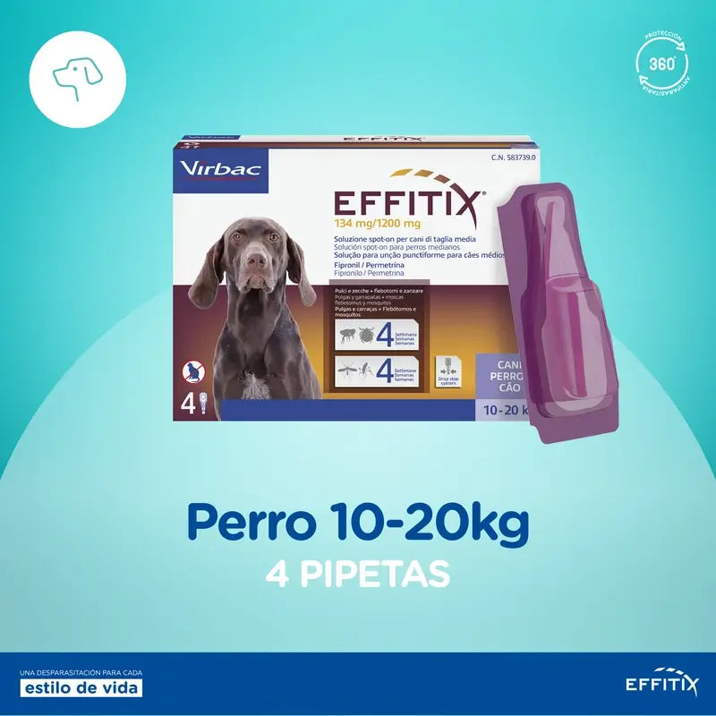Effitix M – prípravok proti parazitom pre stredne veľké psy (10–20 kg), 4 pipety