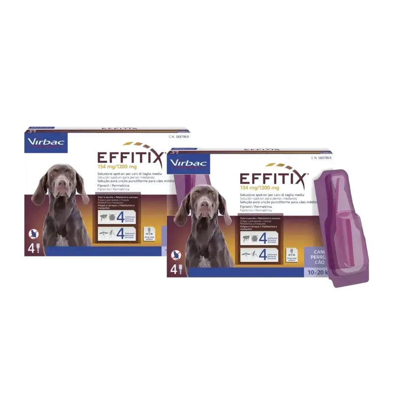 Effitix M – prípravky proti parazitom pre stredne veľké psy (10–20 kg), balenie po 2 ks