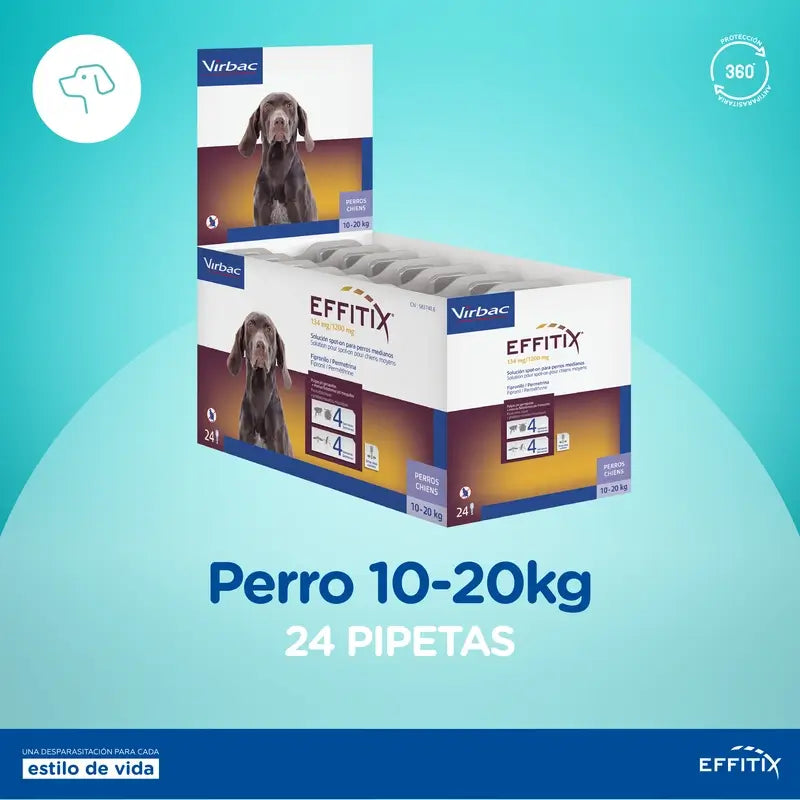 Effitix M – prípravok proti parazitom pre stredne veľké psy (10–20 kg), 24 pipiet