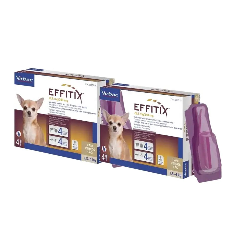 Effitix Xs – prípravok proti parazitom pre veľmi malé psy s hmotnosťou 1,5–4 kg, balenie po 2 kusoch
