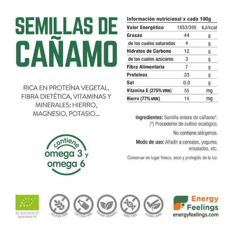 Energy Feelings Konopné semienka 200 g. Ekologické, vegánske, certifikované 