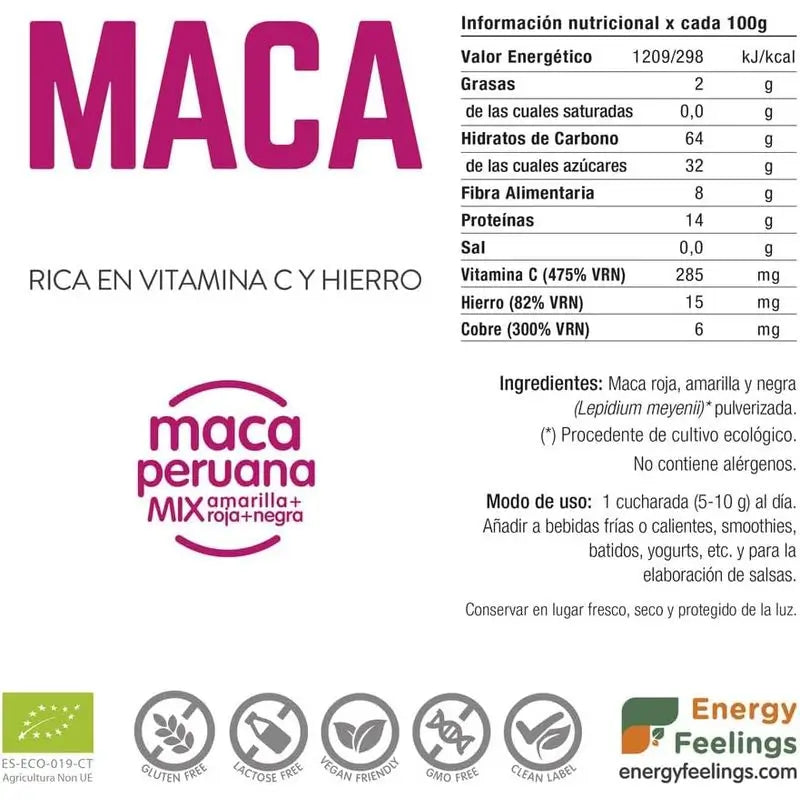 Energy Feelings Maca v prášku 1 kg. Ekologický, vegánsky, certifikovaný 