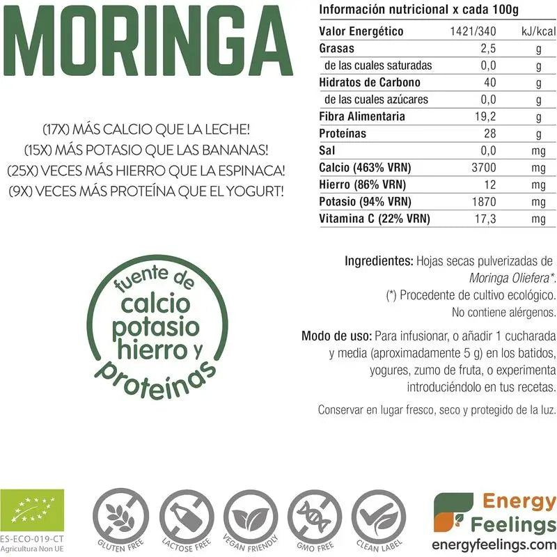 Energy Feelings Moringa v prášku 1 kg. Ekologický, vegánsky, certifikovaný 